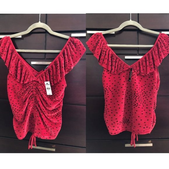 Red Polka Dot Pleated Cinched-Front Top *NEW with Tags* Size S - Picture 2 of 16